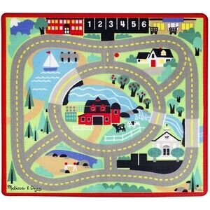 Melissa & Doug Round the Town Road Activity Rug w/ 4 Wood Cars  39x36